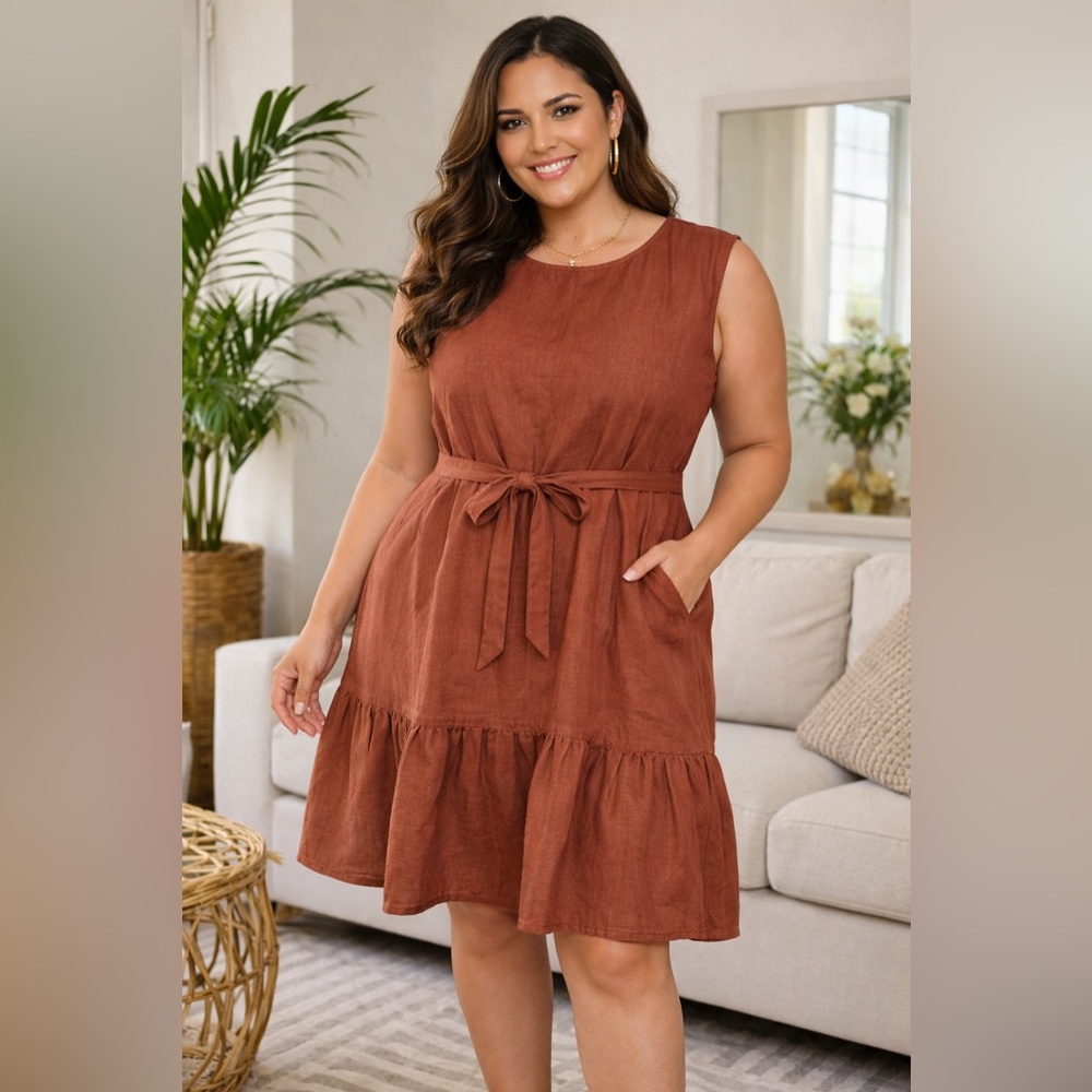TERRACOTTA/OCHRE Linen Dress - Anthropologie Style